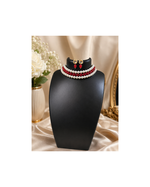 Red , white glass Beads Choker