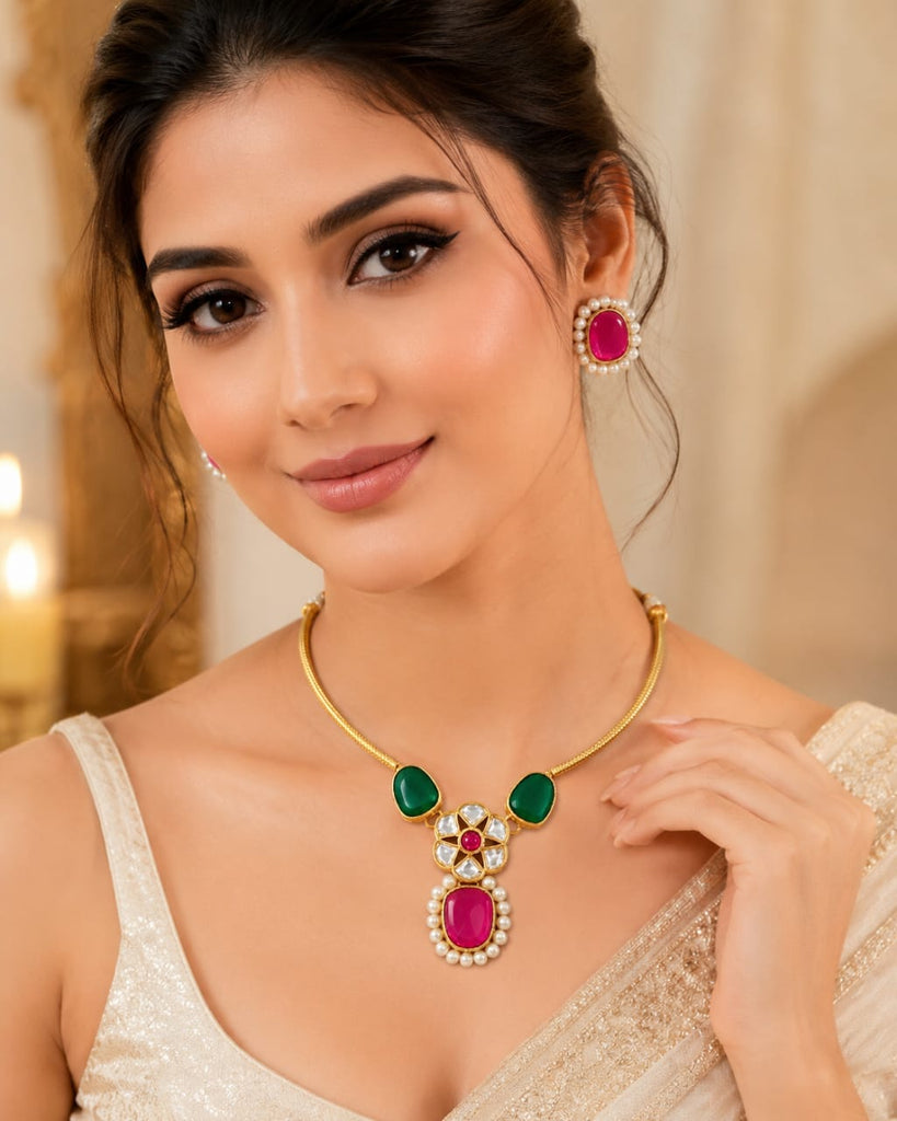 Green & Pink Kundan Choker