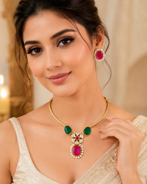 Green & Pink Kundan Choker