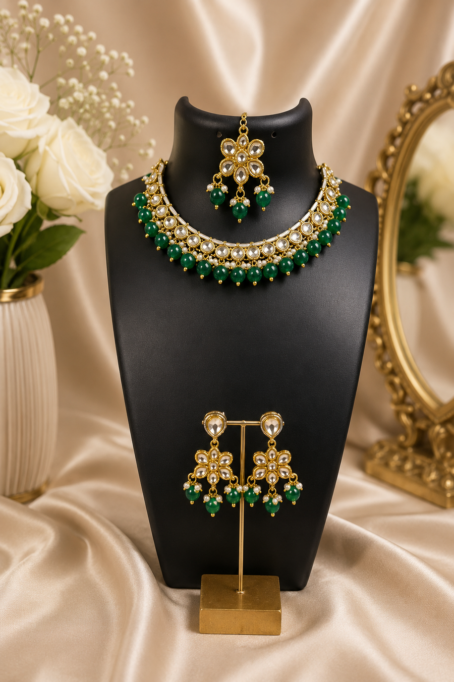 Green Emerald Kundan Set