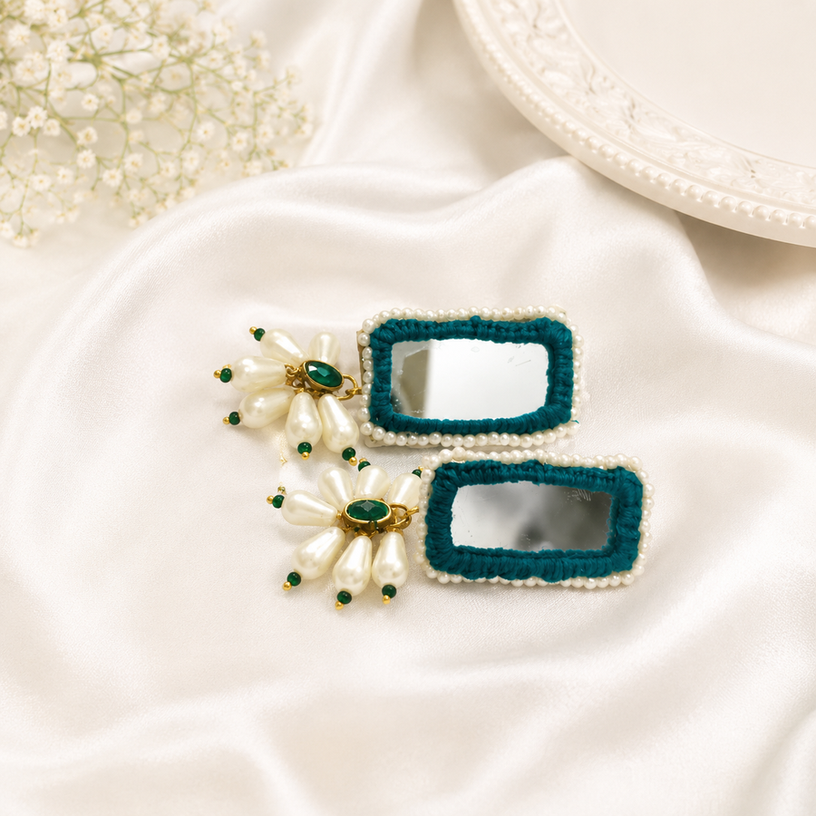 Emerald Mirror Pearl Earrings