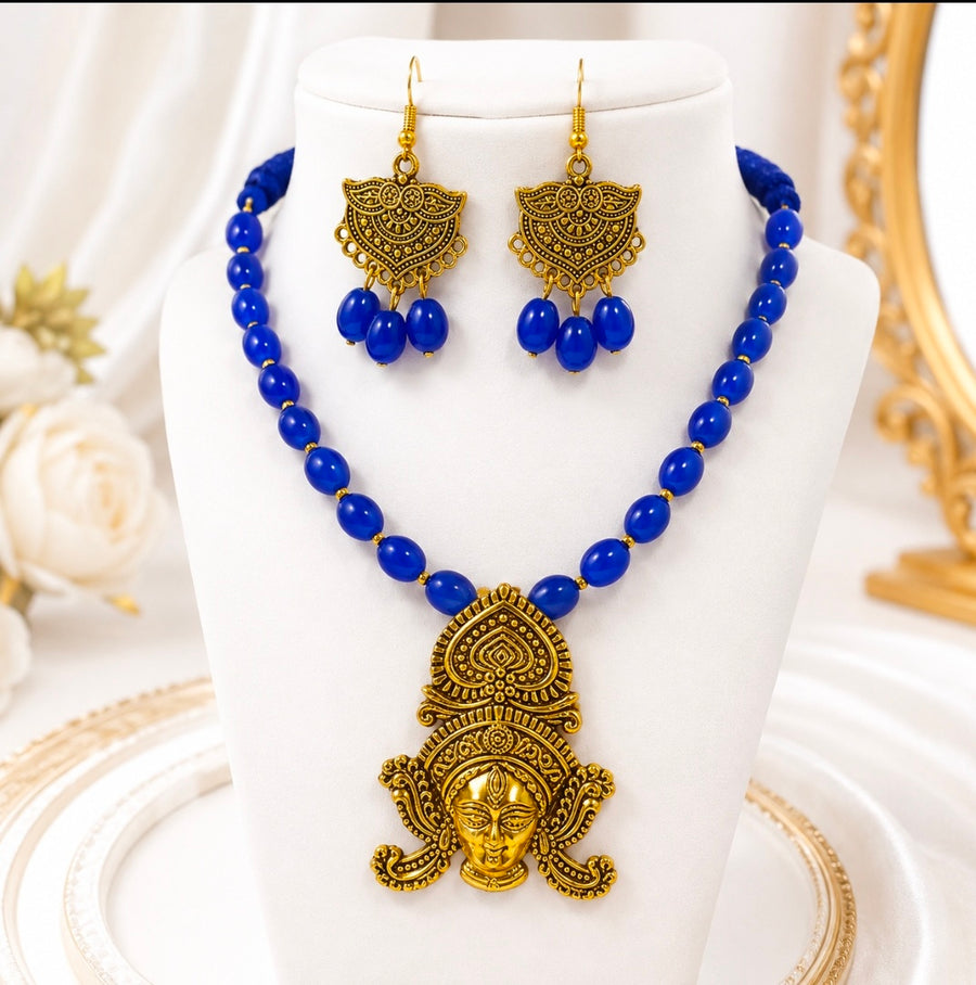 Royal Blue durga Pendant Necklace Set