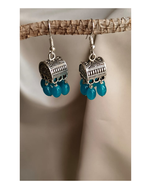 Blue Bead silver Jhumka