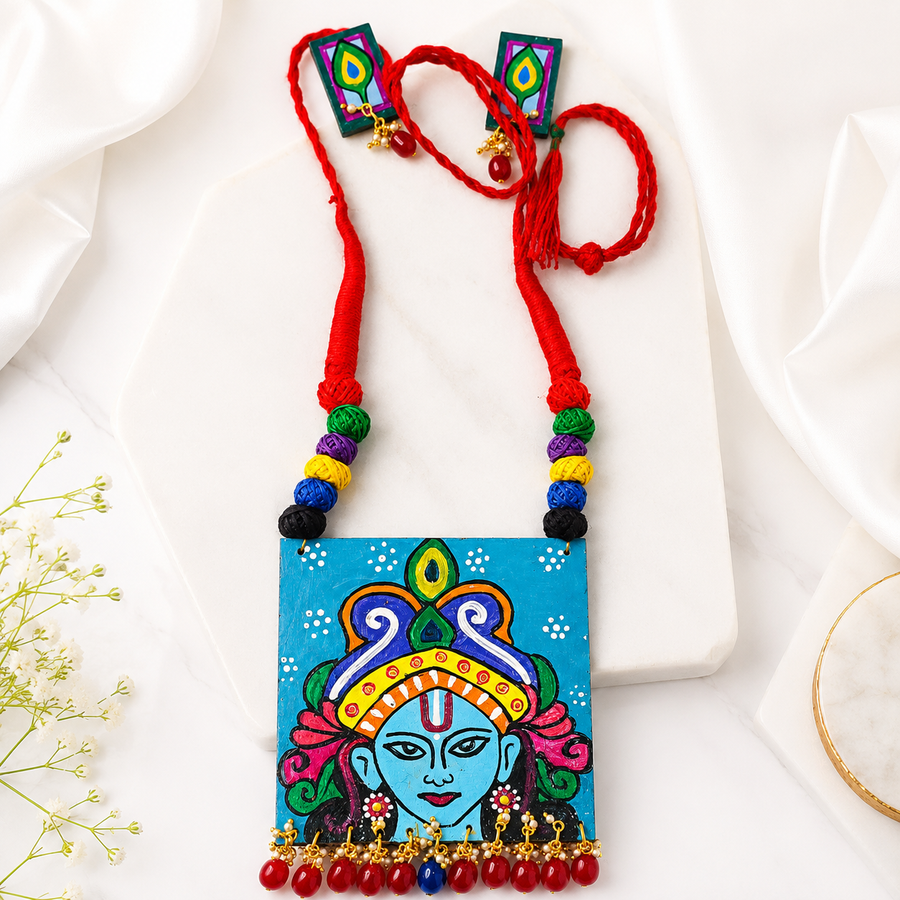 Hand painted Krishnan Pendant set