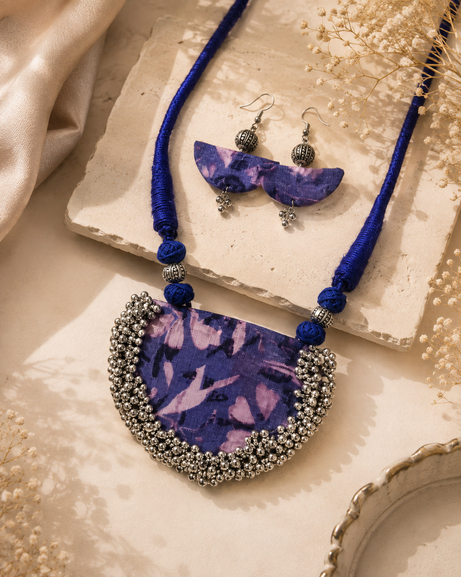Indigo Fabric Beaded Set