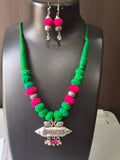 Parrot Green Red Thread Necklace