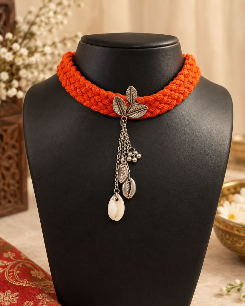 Orange Thread Leaf Choker Set