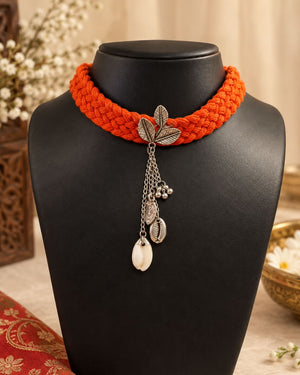 Orange Thread Leaf Choker Set