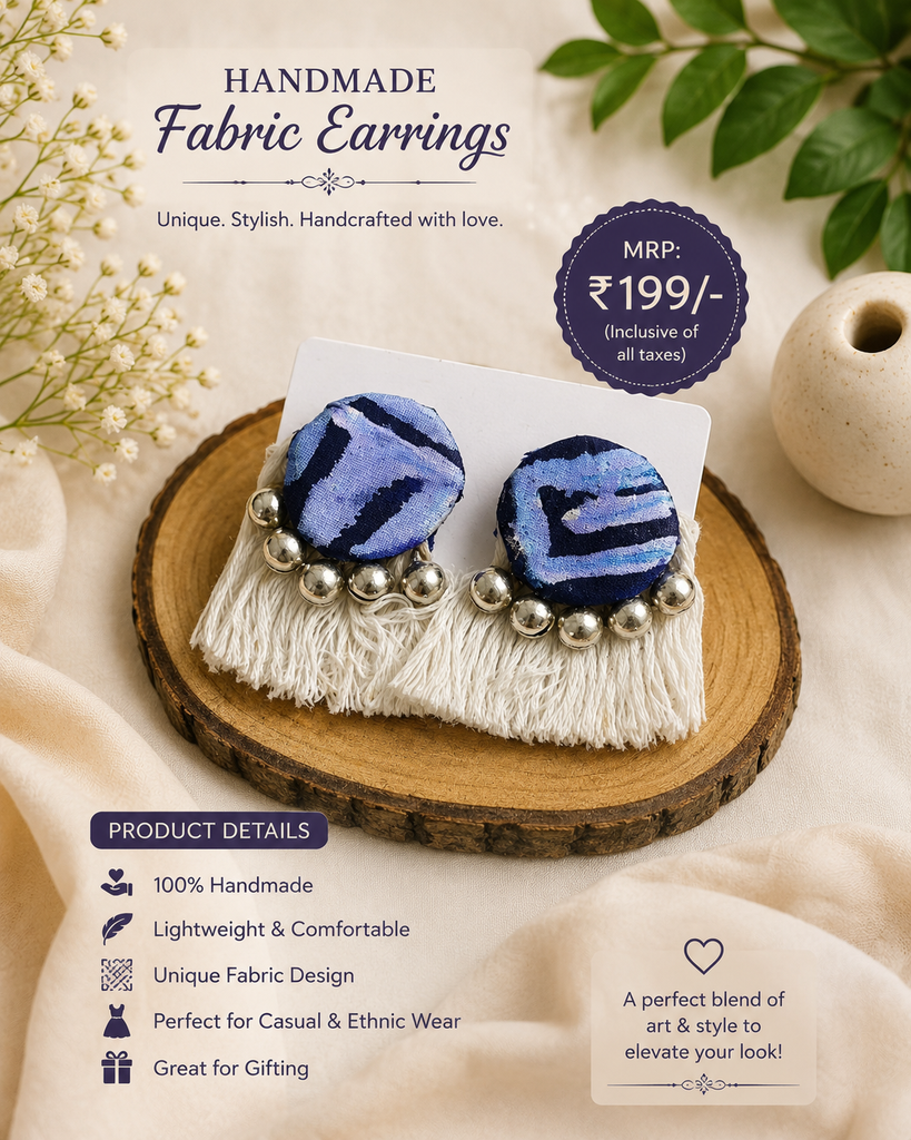 Blue Tassel Stud Earrings