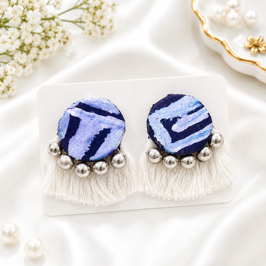 Blue Tassel Stud Earrings