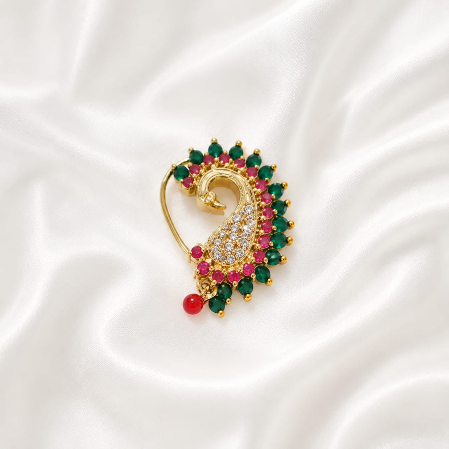 Emerald  Pink Stone Nath