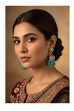 Blue Bead silver Jhumka