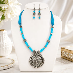 Sky blue glass Beads necklace