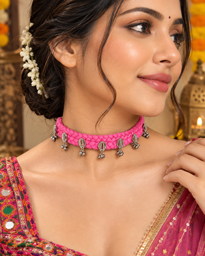 Pink Thread Charm Choker Set