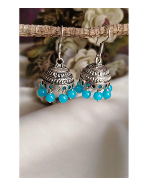 Turquoise Oxidised Dome Jhumkas