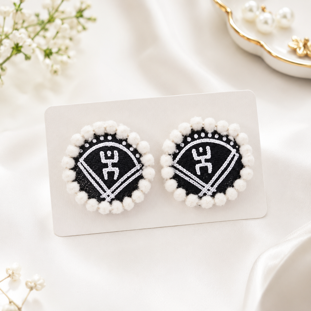 Black White Fabric  Earrings