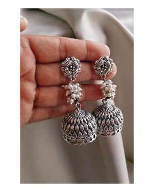 Pearl  Oxidised Jhumka