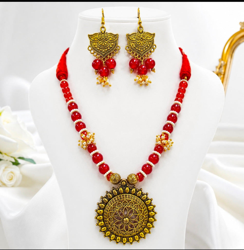 Antique Red Beaded Set