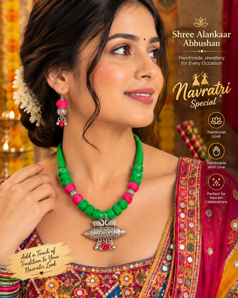 Parrot Green Red Thread Necklace